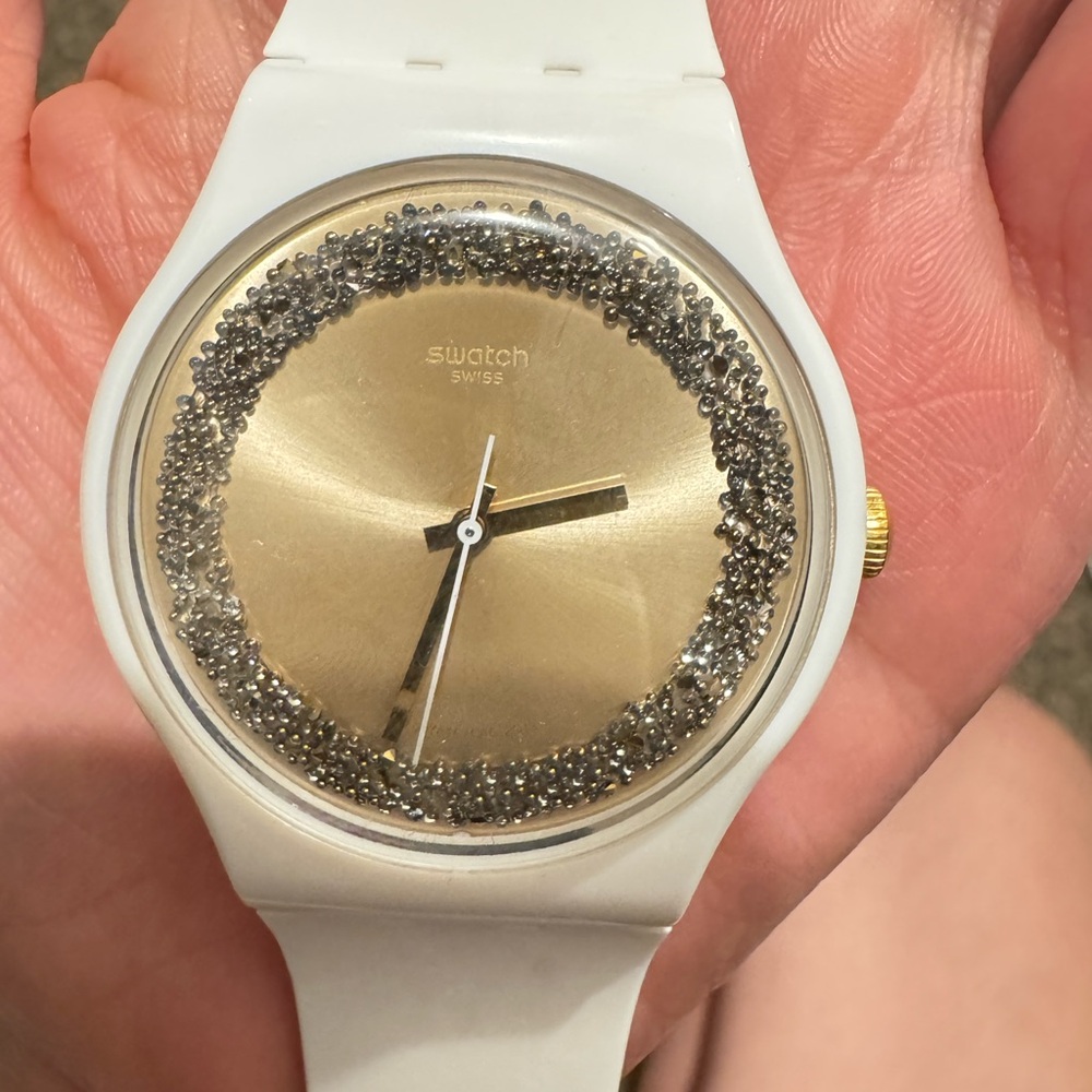Swatch Gold Dial with White Band Smartwatch